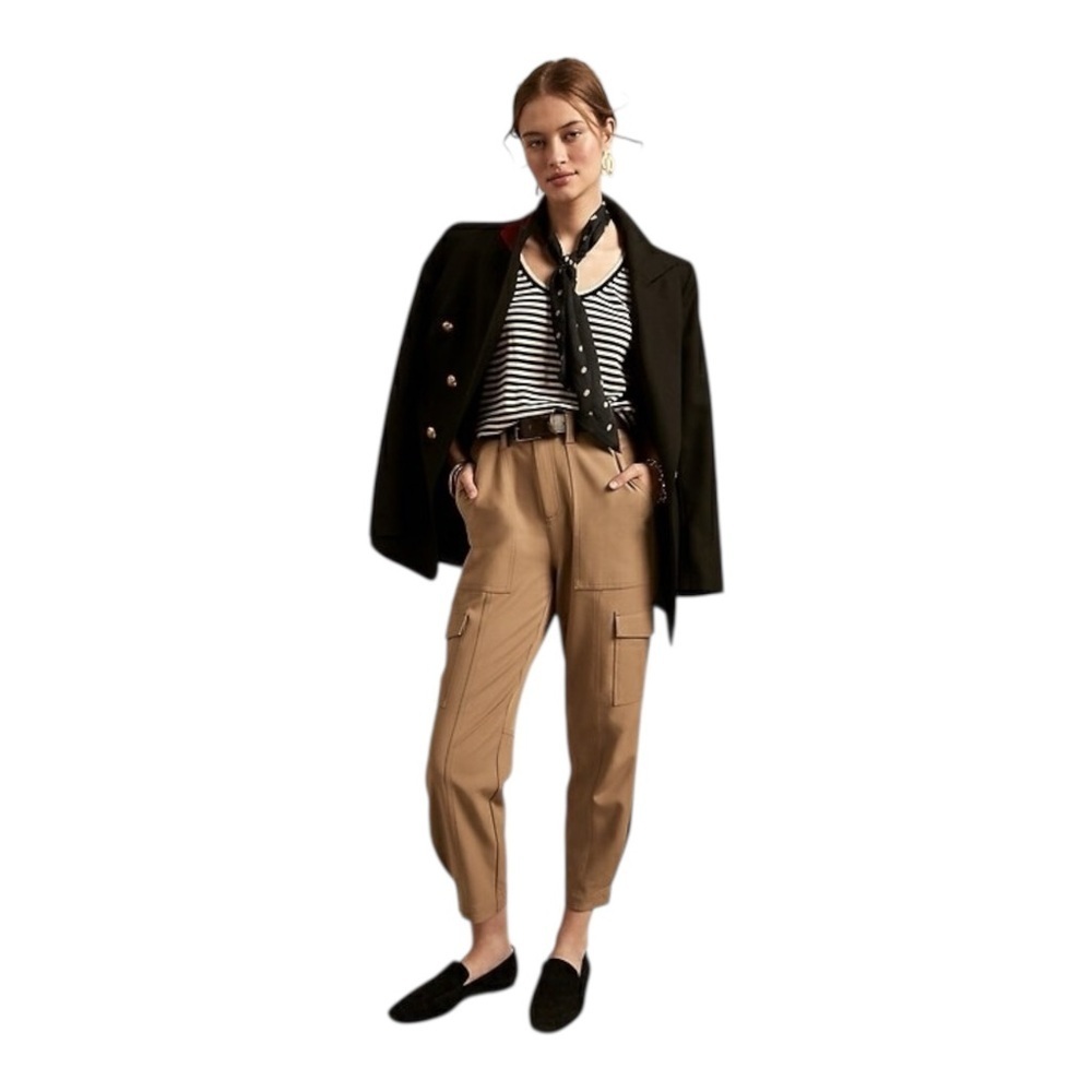 BANANA REPUBLIC Tapered Cargo Pants SZ 8​​ KHAKI BARREL LEG PANTS - Picture 2 of 9